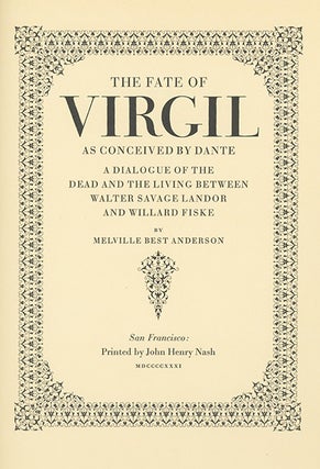 Book ID: 21763 The Fate of Virgil as Conceived by Dante: A Dialogue of the Dead...
