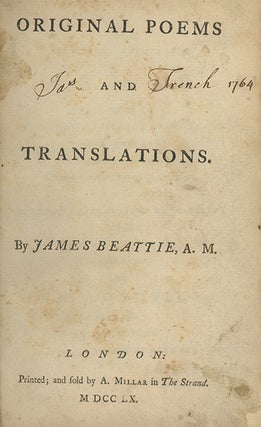 Book ID: 22232 Original Poems and Translations. SCOTTISH LITERATURE, James Beattie