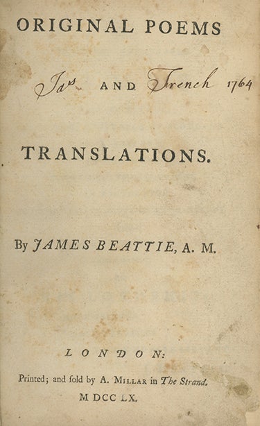 Book ID: 22232 Original Poems and Translations. SCOTTISH LITERATURE, James Beattie.