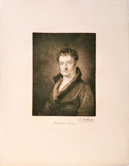 Book ID: 26808 Engraved portrait of Washington Irving by Thomas Johnson after the portrait of Irving by Charles Robert Leslie, signed T. Johnson. WASHINGTON IRVING.