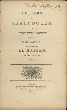 Book ID: 27369 Letters of Shahcoolen, A Hindu Philosopher, Residing in...