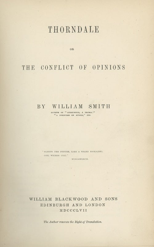 Book ID: 27372 Thorndale or The Conflict of Opinions. WILLIAM HENRY SMITH.