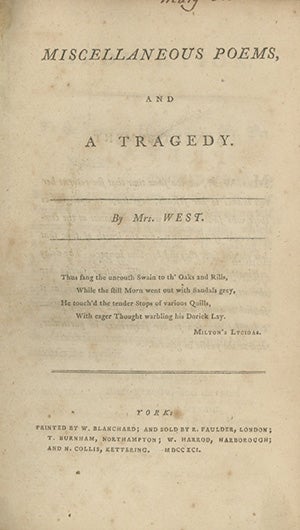 Book ID: 27398 Miscellaneous Poems, and A Tragedy. JANE WEST.