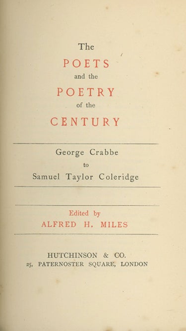 Book ID: 27632 The Poets and the Poetry of the Century. ALFRED H. MILES, COMPILER.