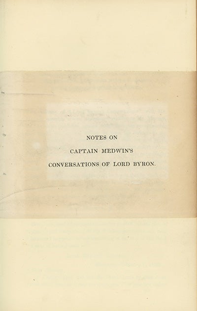 Book ID: 27985 Notes on Captain Medwin's Conversations of Lord Byron. JOHN MURRAY.