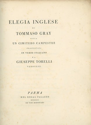 Book ID: 28109 Elegia Inglese di Tommaso Gray Sopra un Cimitero Campestre...