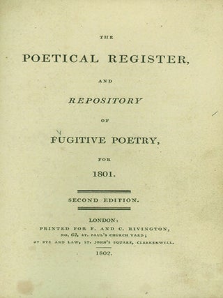 Book ID: 28325 The Poetical Register and Repository of Fugitive Poetry, for...