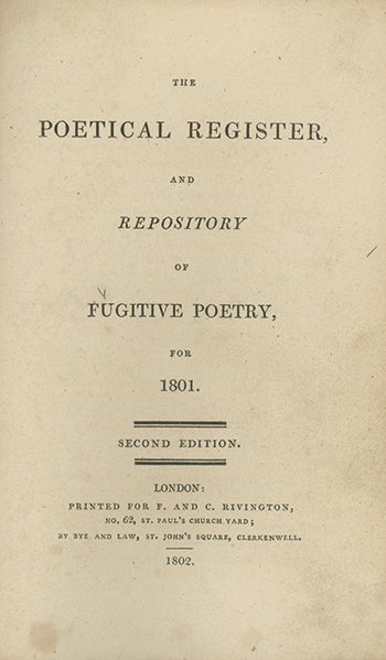 Book ID: 28325 The Poetical Register and Repository of Fugitive Poetry, for 1801-1805. ENGLISH POETRY, Richard Alfred Davenport.