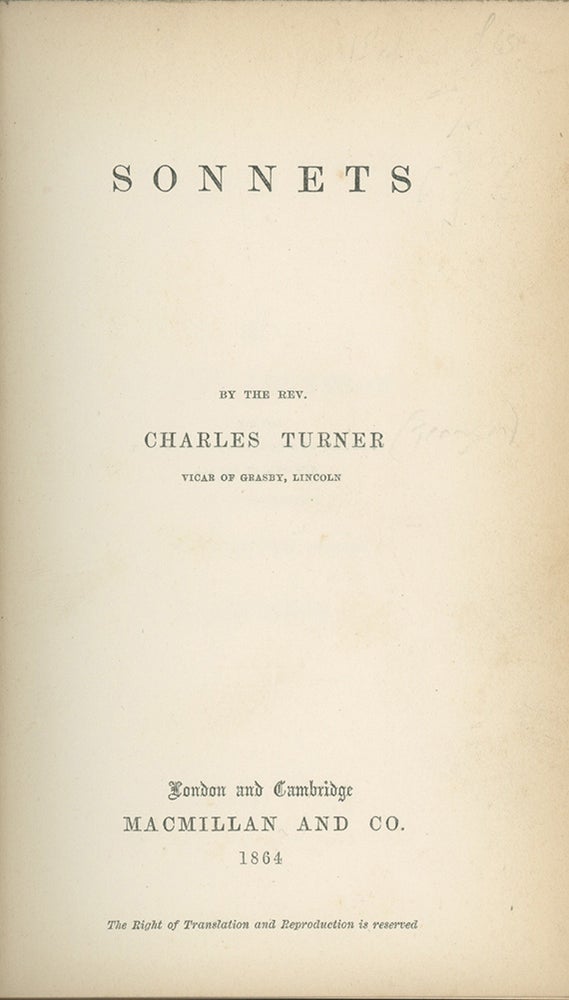 Book ID: 28354 Sonnets. By the Rev. Charles Turner. CHARLES TURNER.