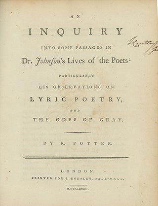 Book ID: 28473 An Inquiry into Some Passages in Dr. Johnson's Lives of the...