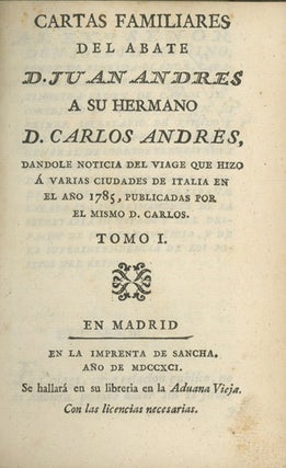 Book ID: 28561 Cartas Familiares del Abate D. Juan Andrés a su Hermano D....