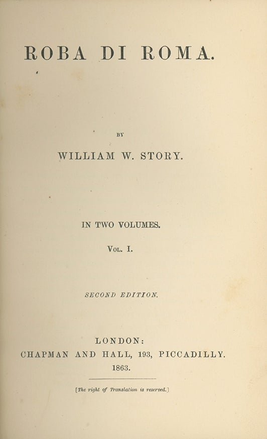 Book ID: 28661 Roba Di Roma. ITALY, William Wetmore Story.