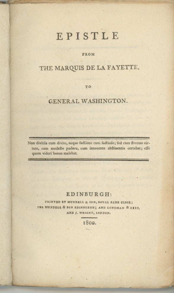 Book ID: 28777 Epistle from the Marquis de la Fayette to George Washington. GEORGE WASHINGTON, George Hamilton.