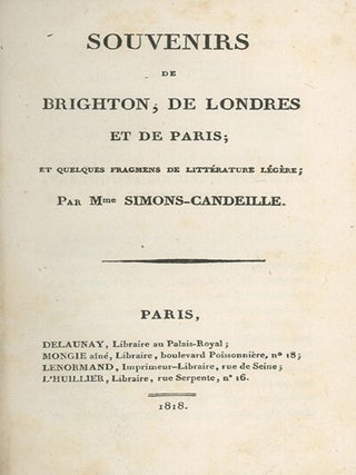 Book ID: 29024 Souvenirs de Brighton, de Londres, et de Paris; et Quelques...