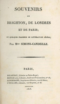 Book ID: 29024 Souvenirs de Brighton, de Londres, et de Paris; et Quelques...