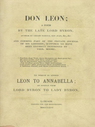 Book ID: 29036 Don Leon; A Poem by the Late Lord Byron . . . and Forming Part of...