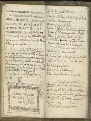 English Travelers' Manuscript Pocket Notebook, written during a visit to Rome, circa 1740, presumably while on the Grand Tour.