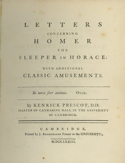 Book ID: 29126 Letters Concerning Homer the Sleeper in Horace: With Additional Classic Amusements. GREEK, LATIN LITERATURE.