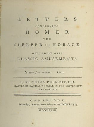 Book ID: 29126 Letters Concerning Homer the Sleeper in Horace: With Additional...